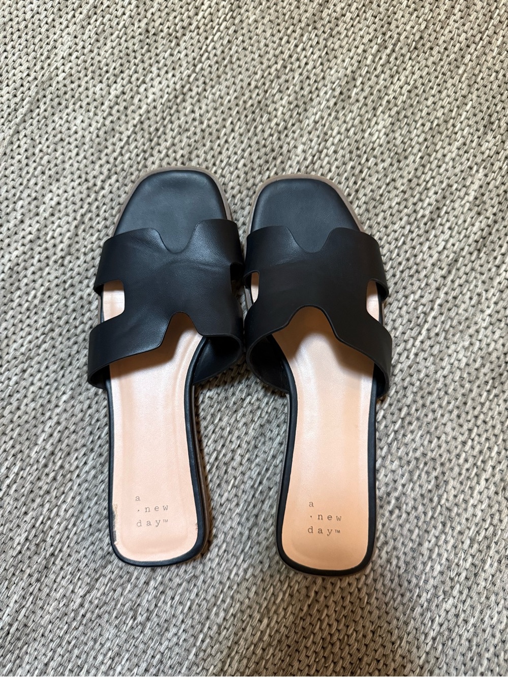 a new day Black Open-Toe Leather Slide Mules